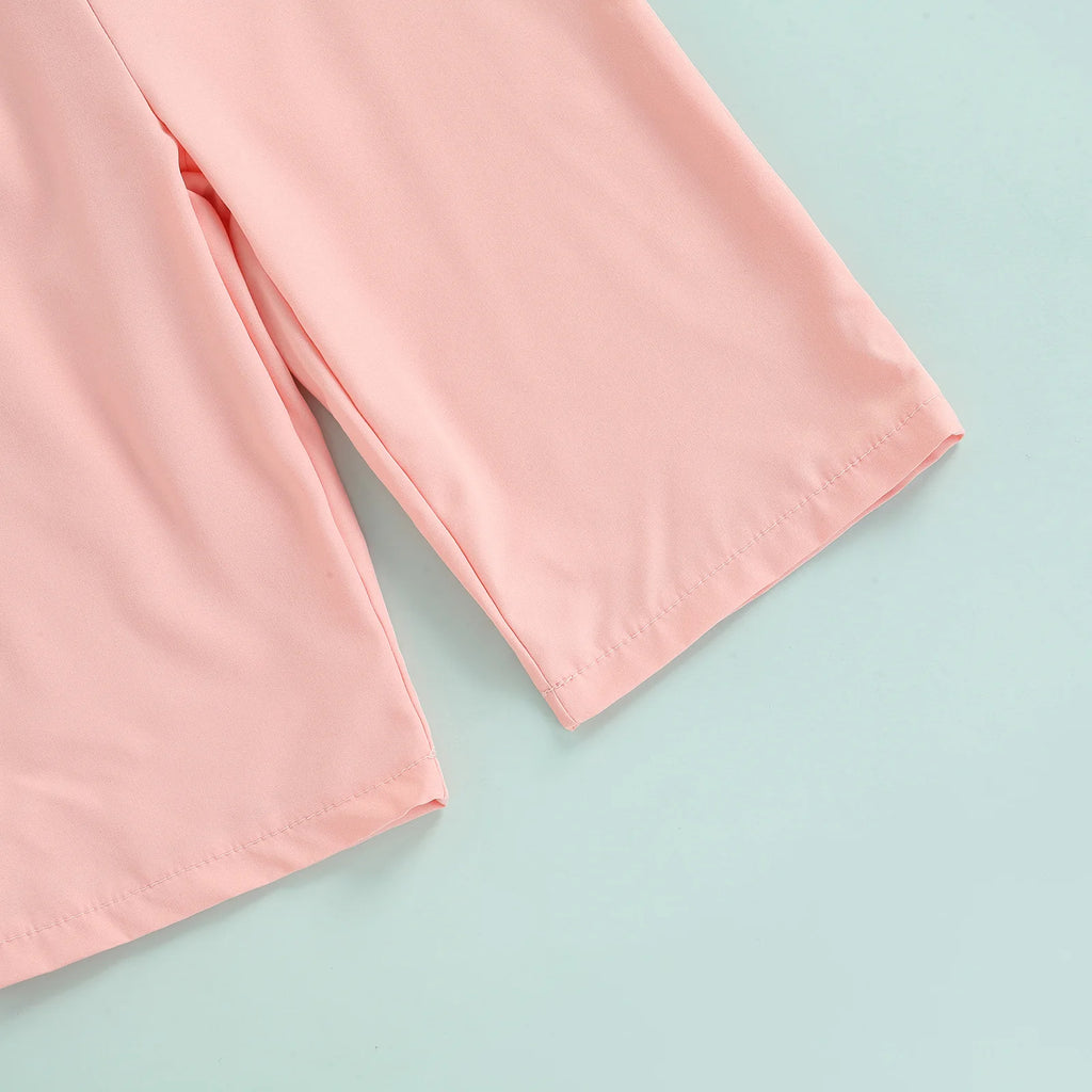 Lioraitiin 1-6Years Toddler Baby Girl Romper Off Shoulder Solid Pink