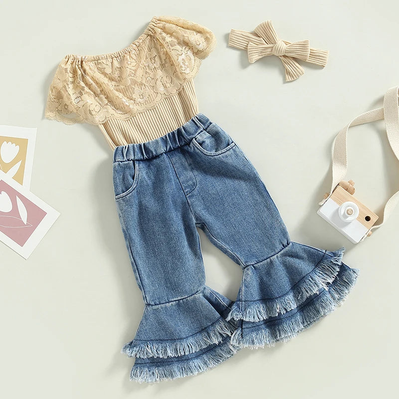 Lioraitiin 0-24M Infant Baby Girls 3Pcs Pants Set Sleeveless Lace