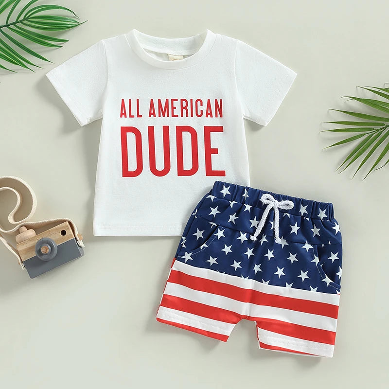 Lioraitiin 0-3Years Toddler Boys 4th of July Outfits Short Sleeve