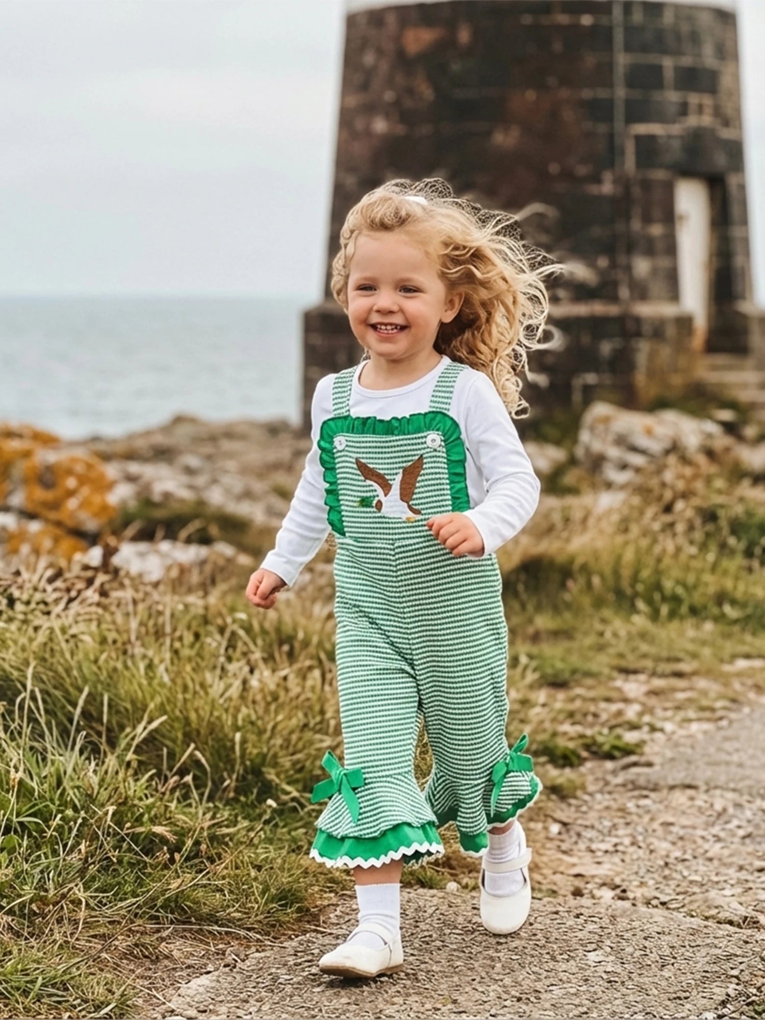 Lioraitiin ï»¿Little Girls Overalls Adorable Duck Embroidery Striped