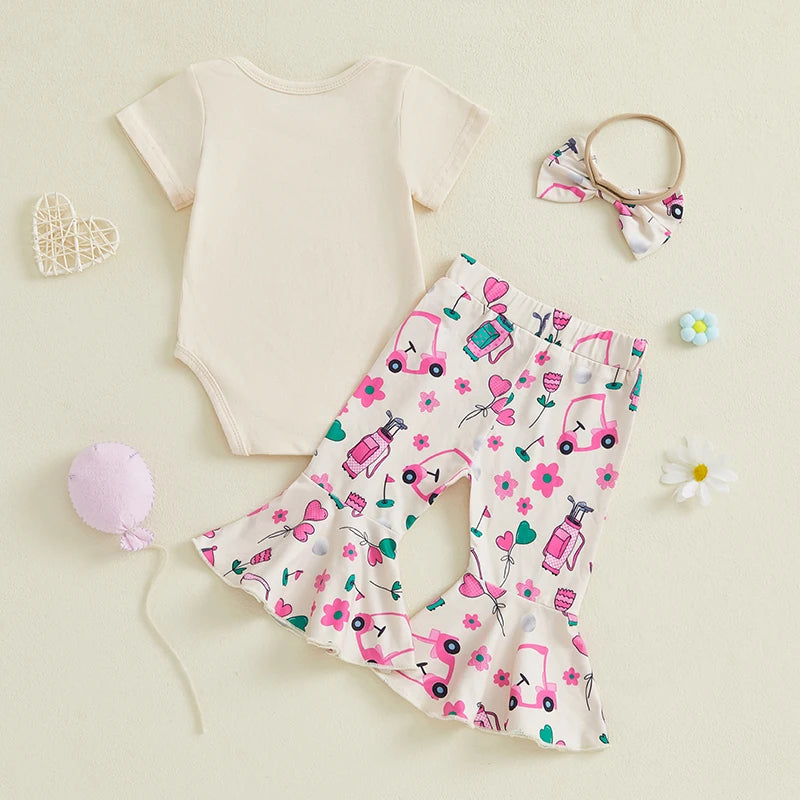 Lioraitiin Baby Girls Outfit Golf Print Short Sleeves Romper and