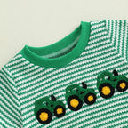 Lioraitiin Baby Girls Boys Rompers Waffle Truck Embroidery Stripe