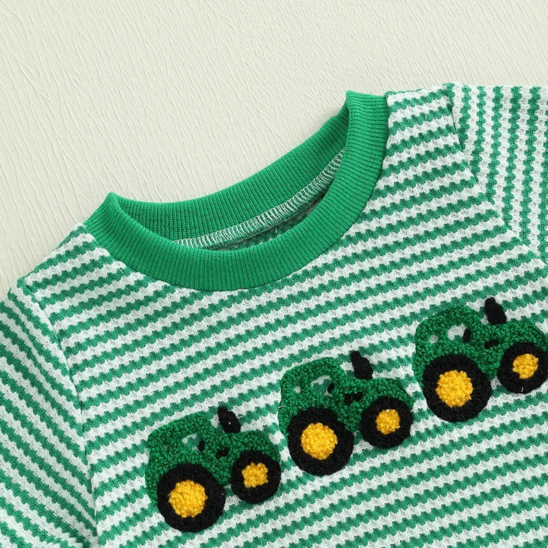 Lioraitiin Baby Girls Boys Rompers Waffle Truck Embroidery Stripe