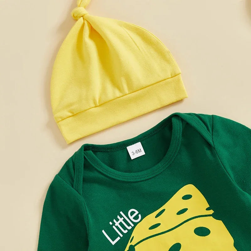Lioraitiin Baby Boys Outfits Letter Cheese Print Crew Neck Long