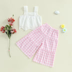 Lioraitiin Toddler Girl Eyelet Embroidery Cami Tops+Elastic Waist