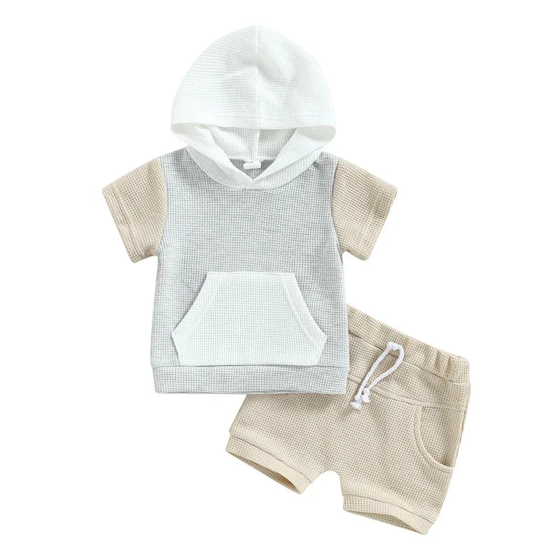 Lioraitiin Toddler Baby 2Pcs Outfits Short Sleeve Waffle Knit Pocket