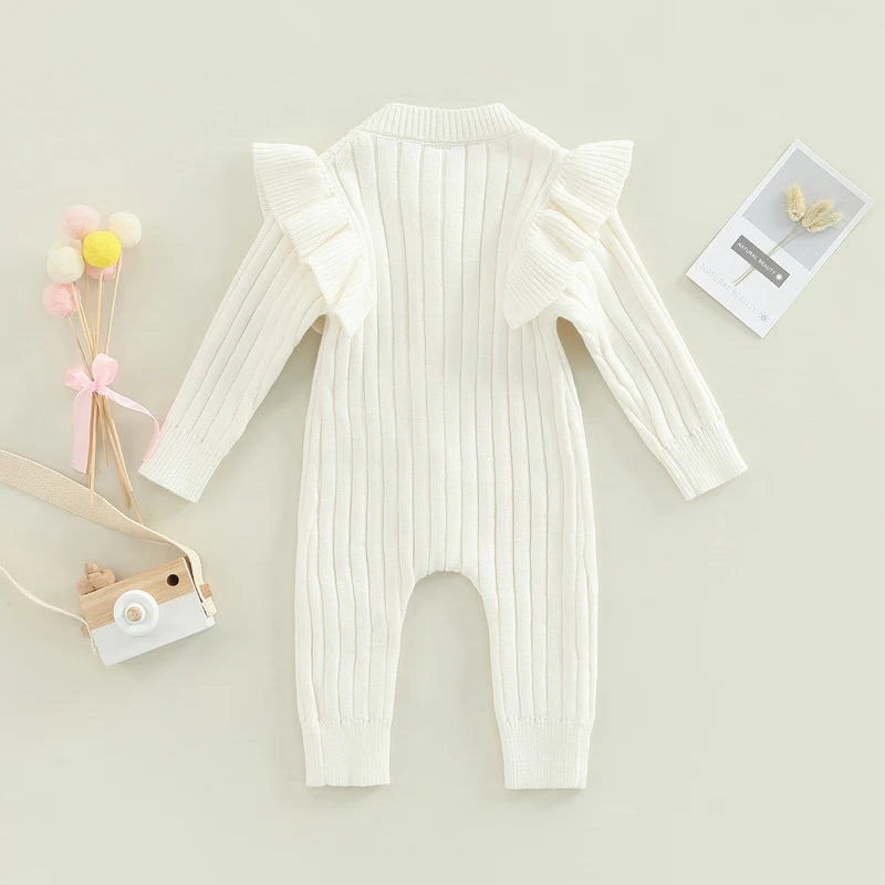Lioraitiin 0-18M Baby Girl’s Knitted Long Sleeve Jumpsuit Fashion