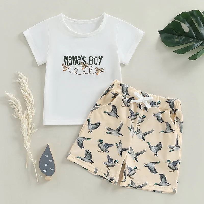 Lioraitiin Toddler Baby Boy Duck Outfit Short Sleeve T-shirts Elastic