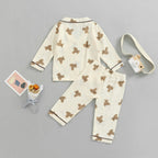 Lioraitiin 0-6Years Kids Unisex Pajama Suit Bear Printed Long Sleeve