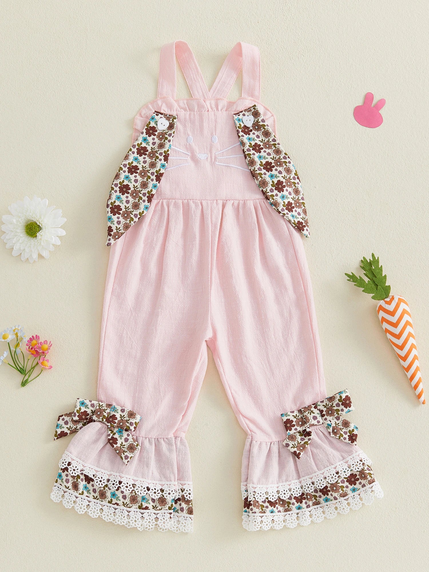 Lioraitiin Toddler Baby Girl Easter Romper Adorable Bunny Themed