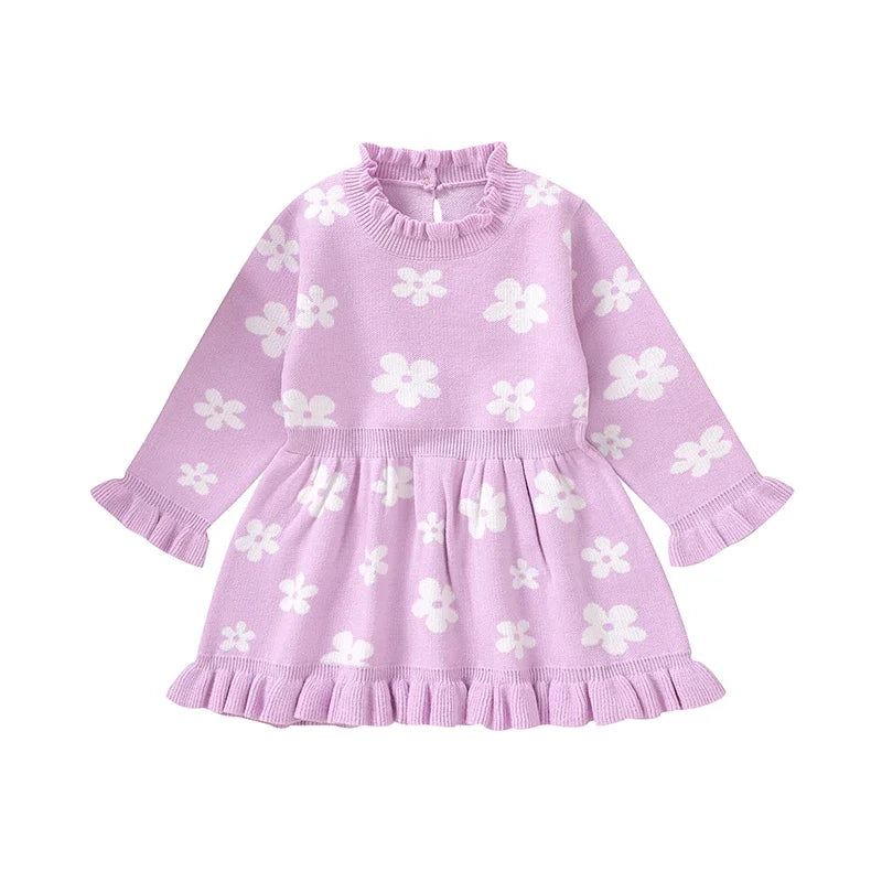 Lioraitiin Toddler Kids Girl Long Sleeve Dress Floral Print Ruffle