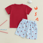Lioraitiin Baby Boys Patriotic Outfits Flag Embroidery Short Sleeves