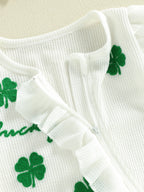 Lioraitiin Baby Girl Outfit Clover Letters Embroidery Ruffle Long
