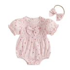 Lioraitiin Baby Girl Outfits Floral Pattern Smocked Crew Neck Short