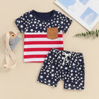 Lioraitiin Toddler Baby Boy 4th of July Outfits O-Neck Short Sleeve