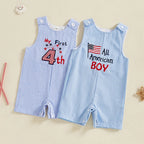 Lioraitiin Baby Boy 4th of July Romper Star Letter Striped Sleeveless