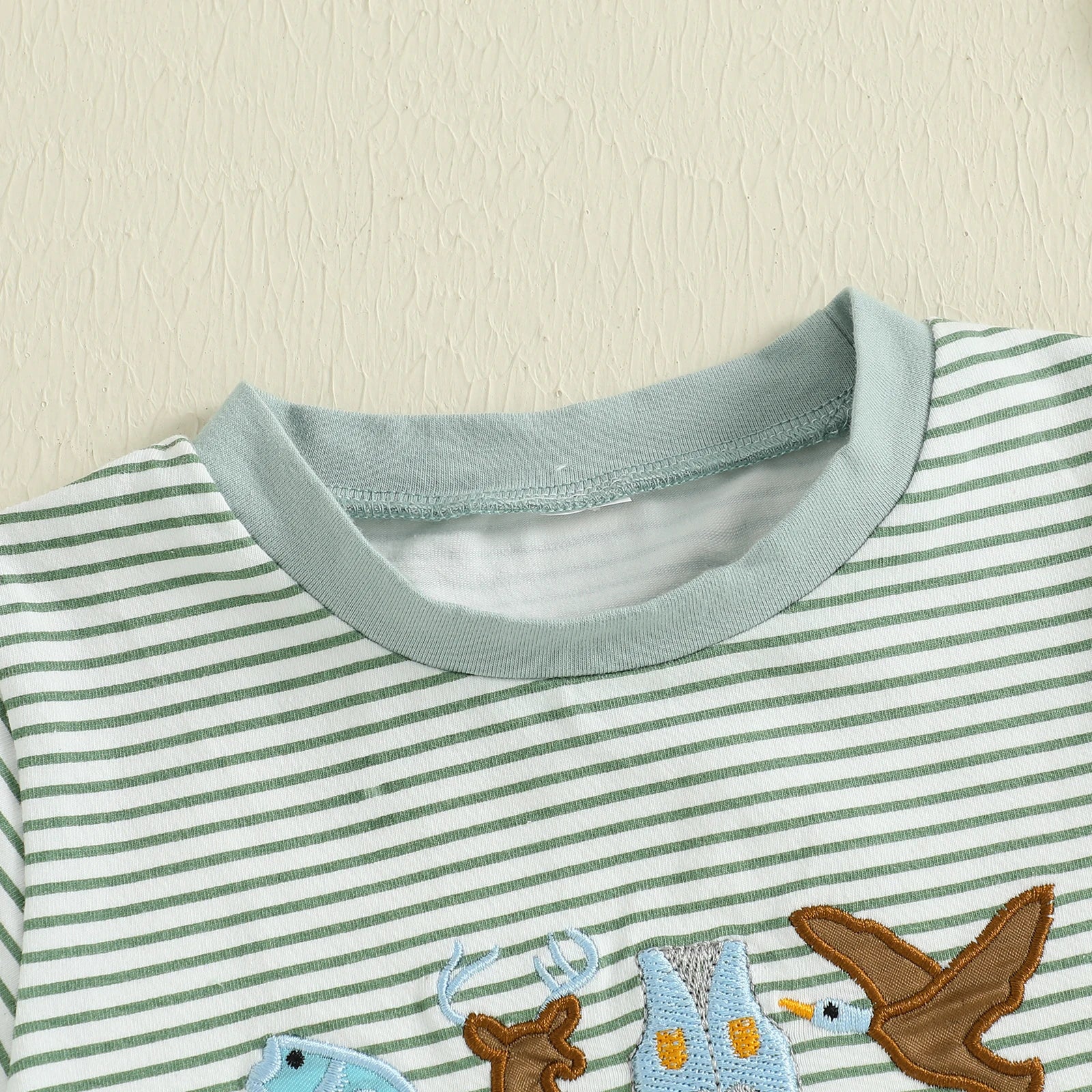 Lioraitiin Baby Boys Rompers Letter Animals Embroidery Stripe O-Neck