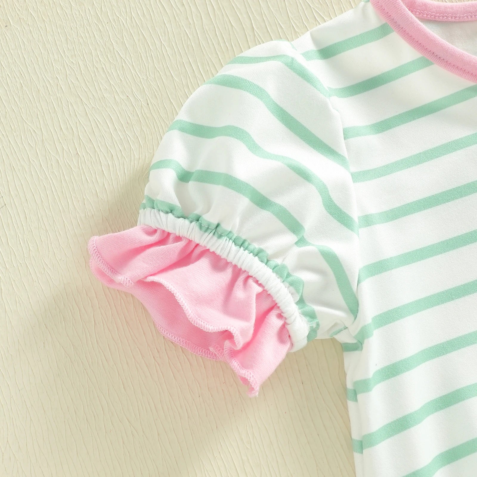 Lioraitiin Baby Girl Striped Romper Ruffle Trim Short Sleeve Crewneck