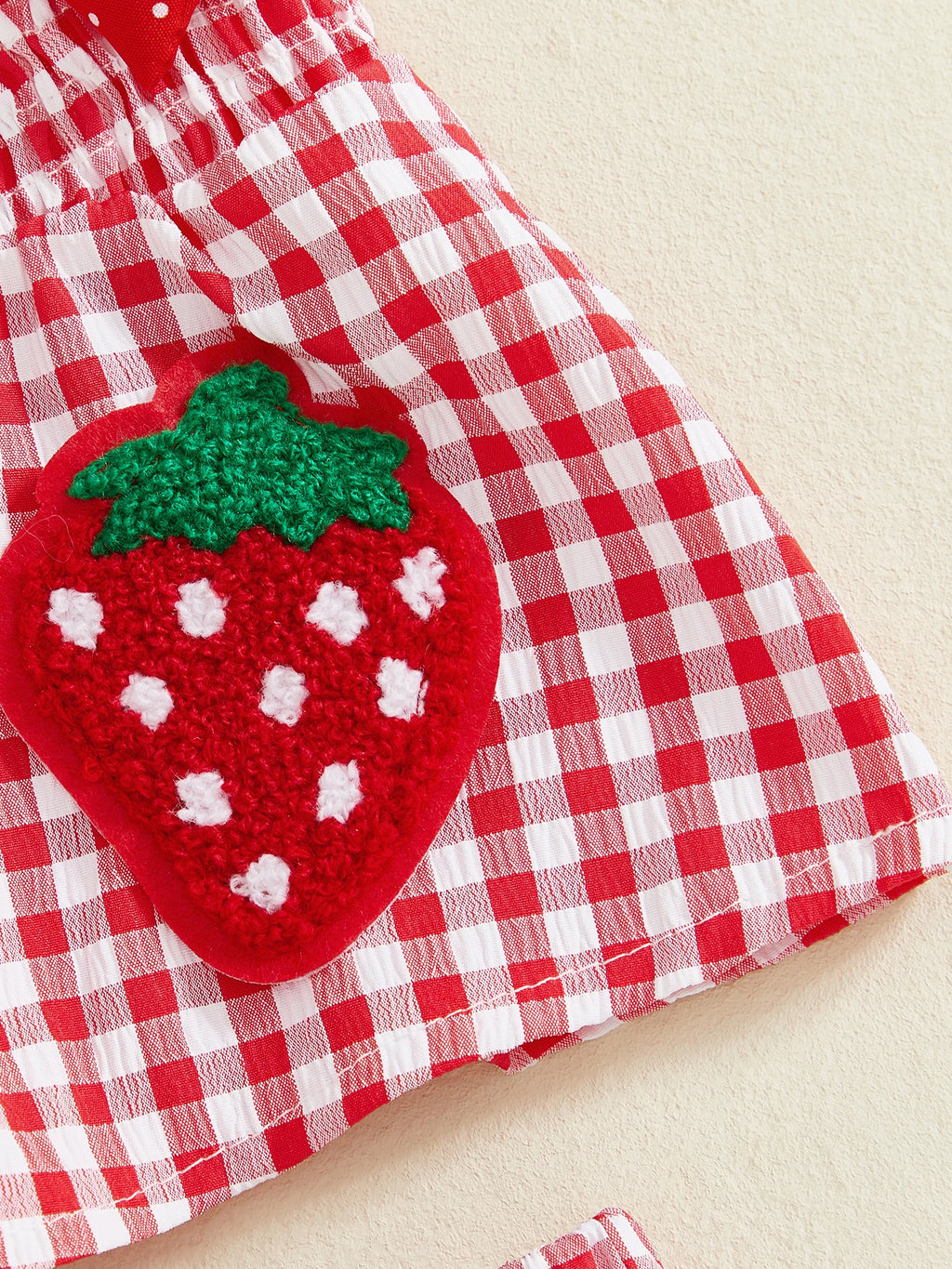 Lioraitiin Toddler Baby Girl Outfit Strawberry Embroidered Plaid Bows