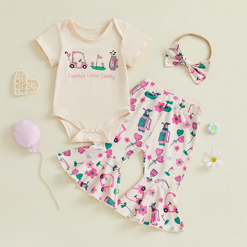 Lioraitiin Baby Girls Outfit Golf Print Short Sleeves Romper and