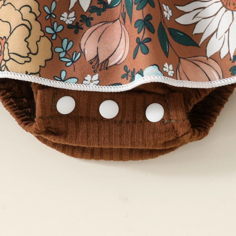 Lioraitiin Baby Girl Outfit, Flower Print Ruffle Trim Long Sleeve