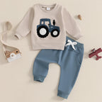 Lioraitiin Toddler Boy Outfits Tractor Embroidery Long Sleeve
