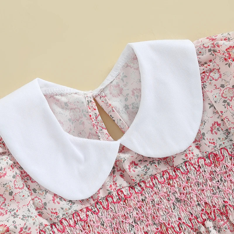 Lioraitiin Newborn Baby Girl Romper Short Sleeve Doll Collar Floral