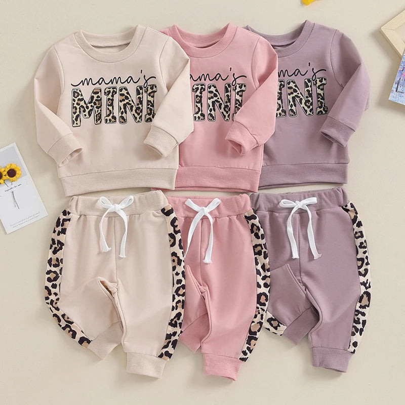 Lioraitiin 0-3Y Newborn Baby Girls Set Letter & Leopard Print Long