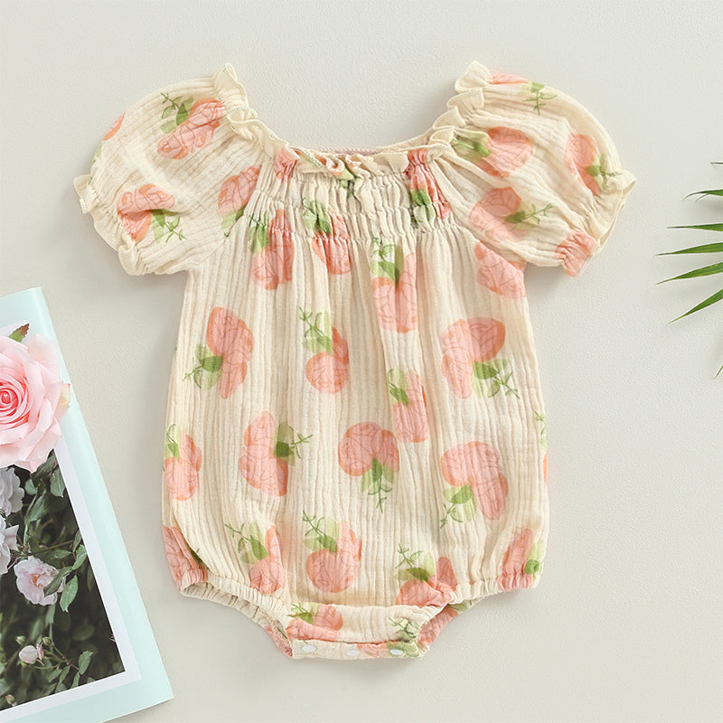 Lioraitiin 0-24M Infant Baby Girls Bodysuit Flower Print Short Puff