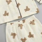 Lioraitiin 0-6Years Kids Unisex Pajama Suit Bear Printed Long Sleeve