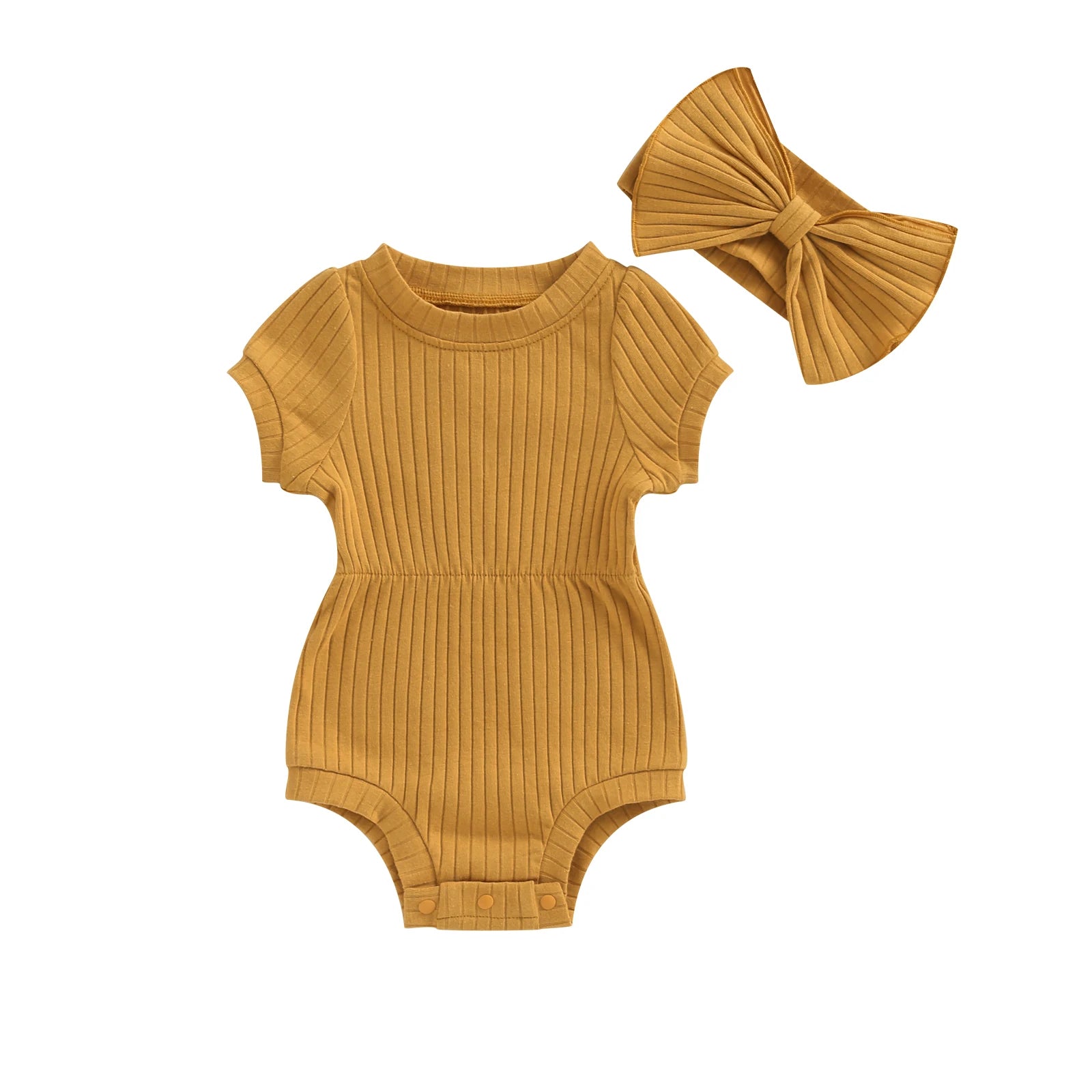 Lioraitiin Baby Girl Outfits Solid Color Short Sleeve Romper With Bow