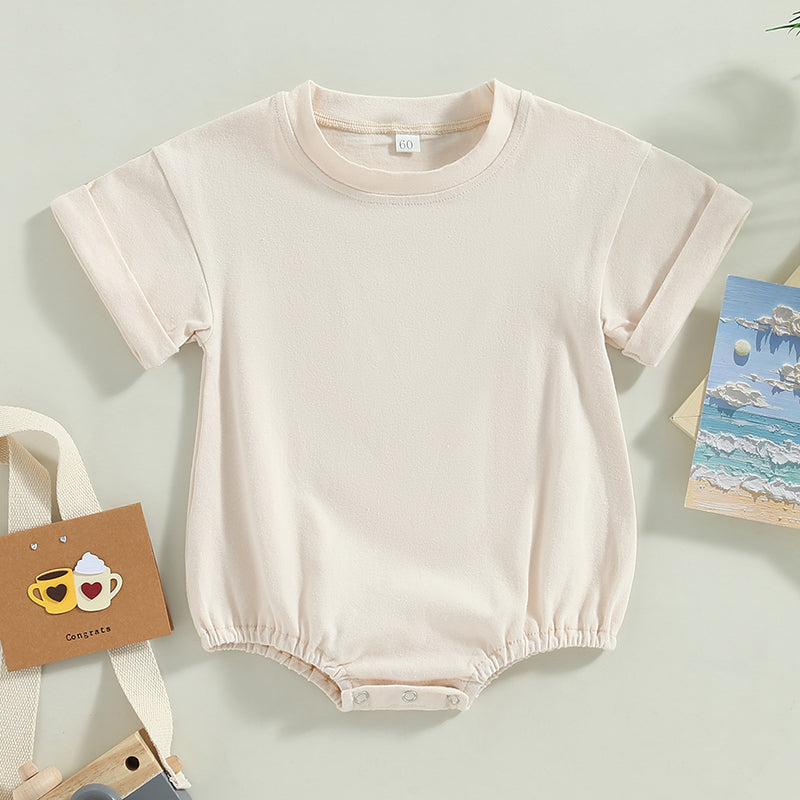 Lioraitiin 0-24M Baby Boys Girls Rompers Solid Short Sleeve O-neck