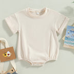 Lioraitiin 0-24M Baby Boys Girls Rompers Solid Short Sleeve O-neck