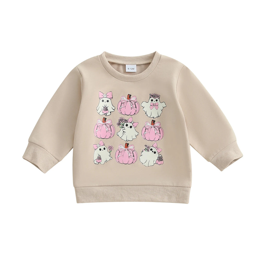 Lioraitiin Toddler Girls Halloween Sweatshirt Ghost Pumpkin Print