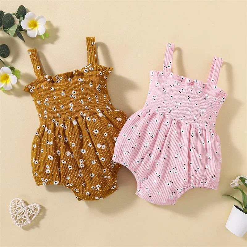 Lioraitiin Newborn Baby Ribbed Jumpsuit Baby Girls Sleeveless Flower