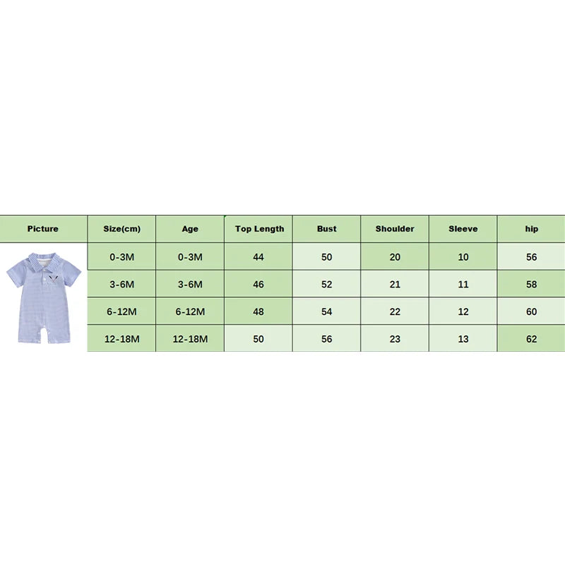 Lioraitiin Baby Boys Striped Jumpsuit Short Sleeve Turn Down Collar