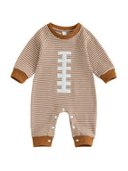 Lioraitiin Baby Boy Sweatshirt Romper Rugby Stripe Print Long Sleeve