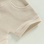 Lioraitiin Toddler Baby 2Pcs Outfits Short Sleeve Waffle Knit Pocket