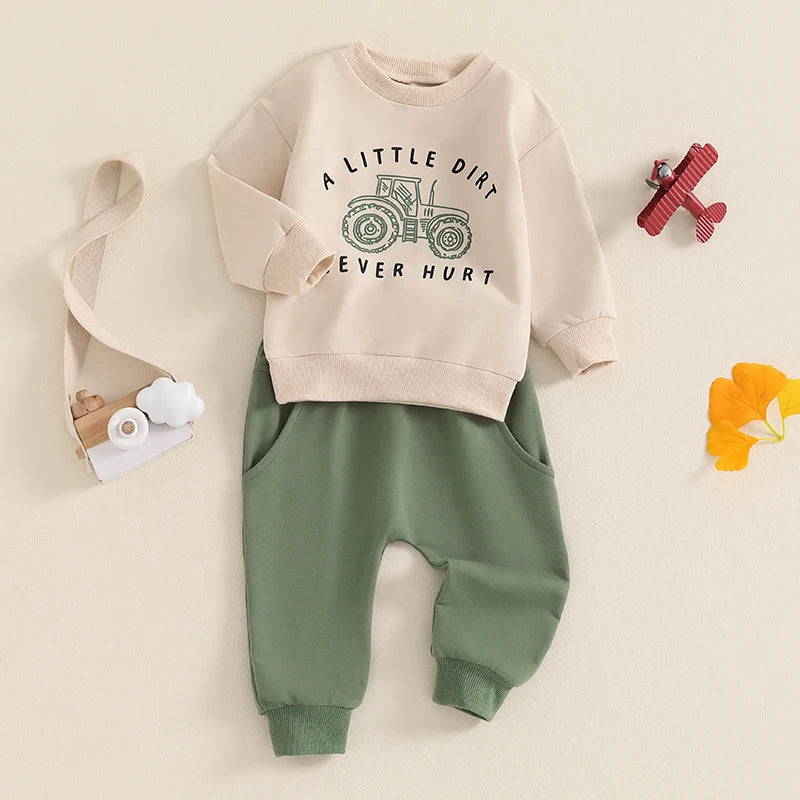 Lioraitiin Baby Boy Outfits Long Sleeve Tractor Letter Print Tops +