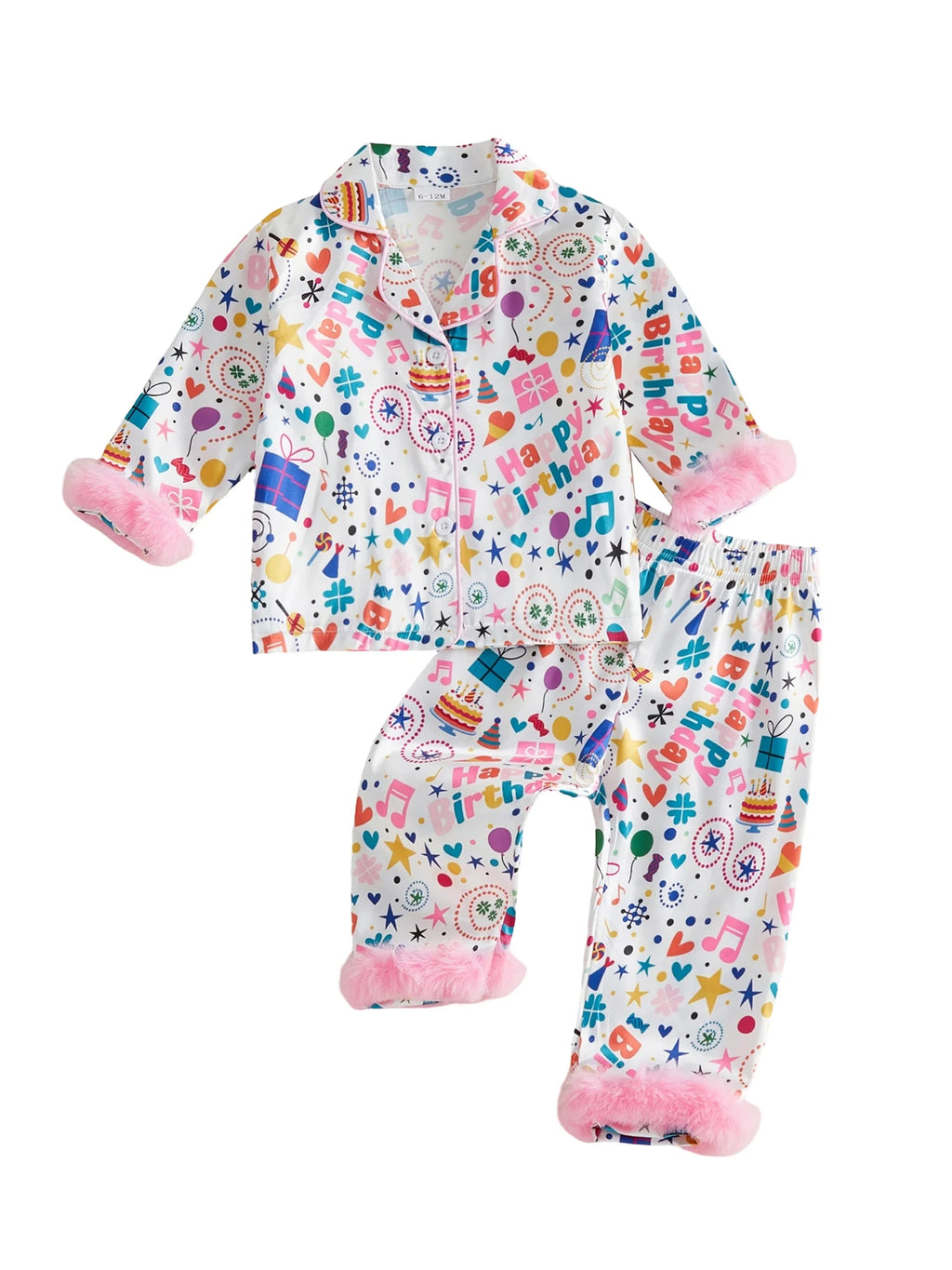 Toddler Girls Birthday Pajamas Set Long Sleeve Cartoon Print Fur
