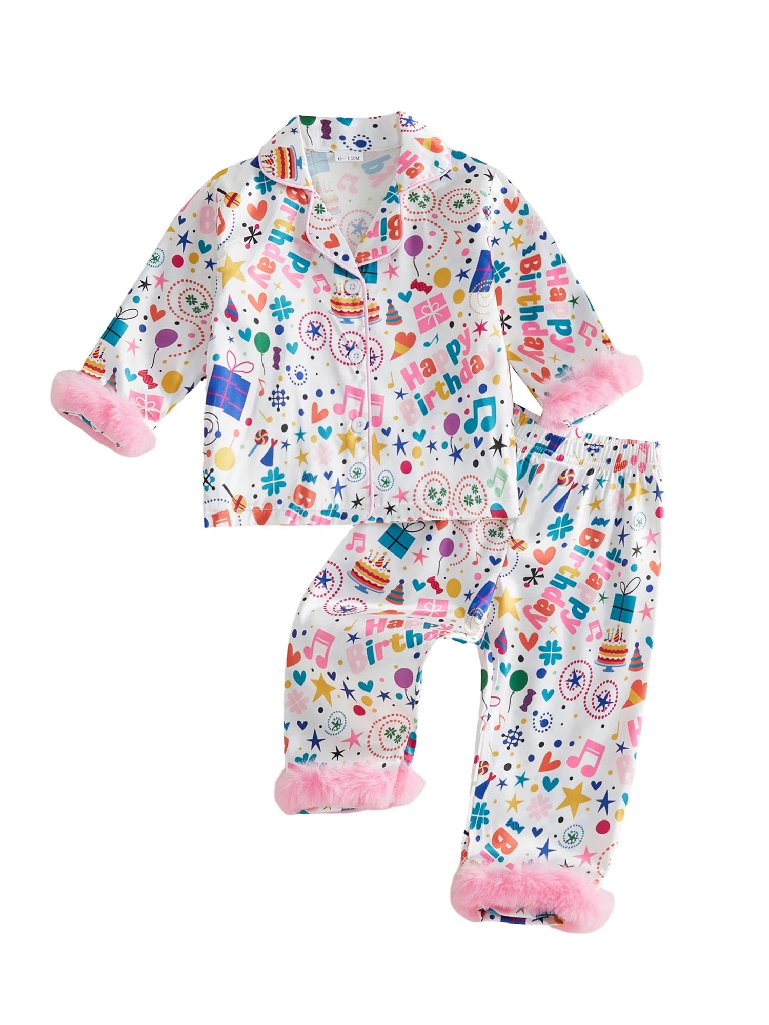 Toddler Girls Birthday Pajamas Set Long Sleeve Cartoon Print Fur