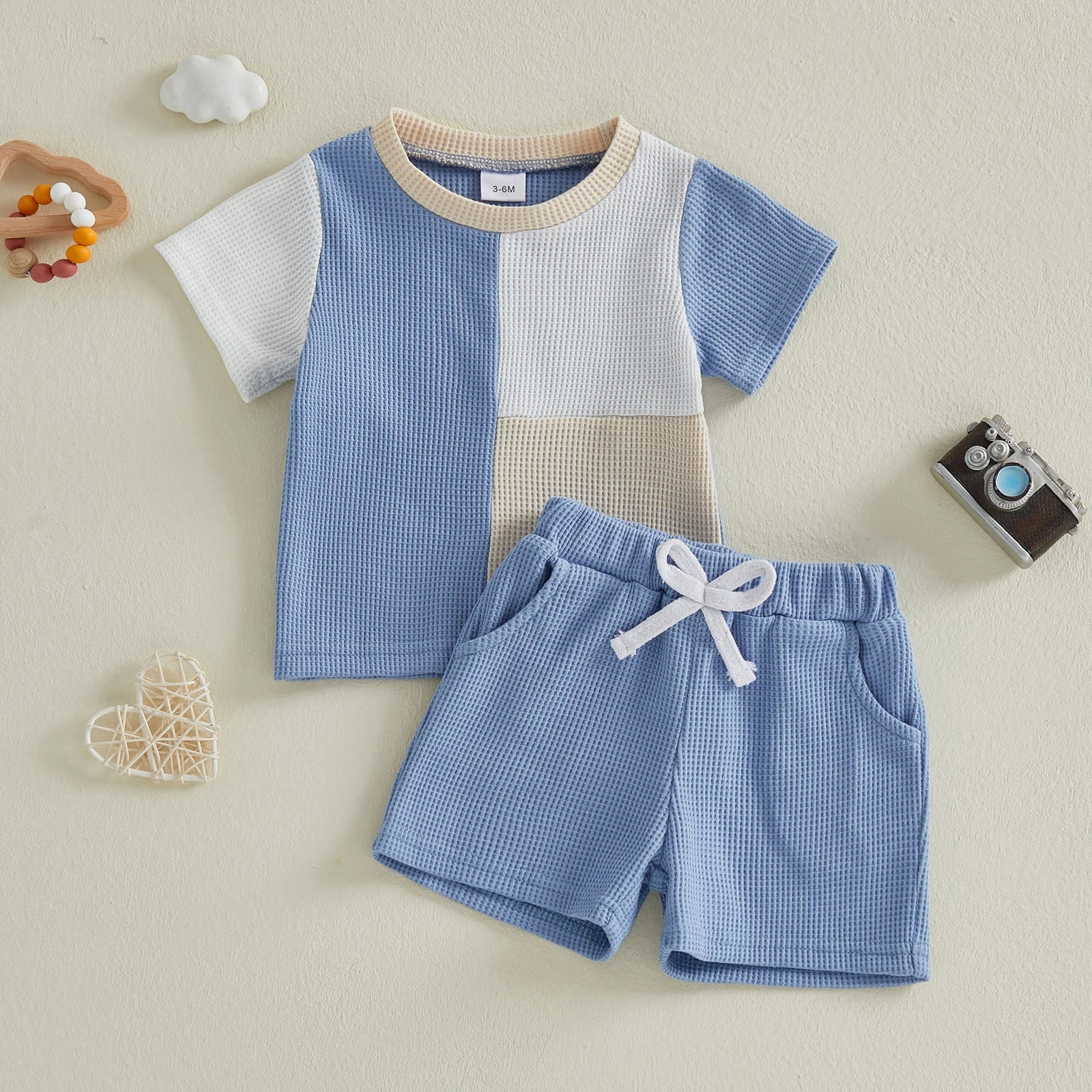 Lioraitiin Kids Boys Shorts Set Short Sleeve Contrast Color T-shirt
