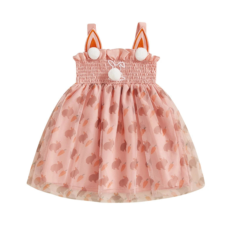 Lioraitiin Toddler Girls Easter Dress Rabbit Carrot Print Sleeveless