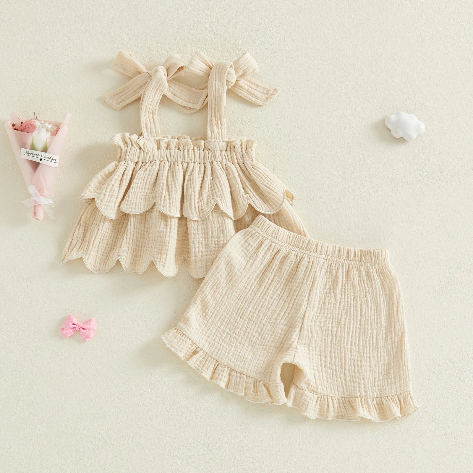 Lioraitiin Girls 2 Piece Outfits Solid Color Sleeveless Tiered Tops