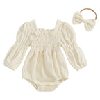 Lioraitiin Baby Girls Romper Long Sleeve Square Neck Solid Color