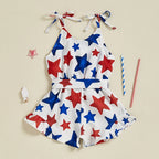 Lioraitiin Kid Girl 4th of July Overalls Shorts Bow/Popsicle Print