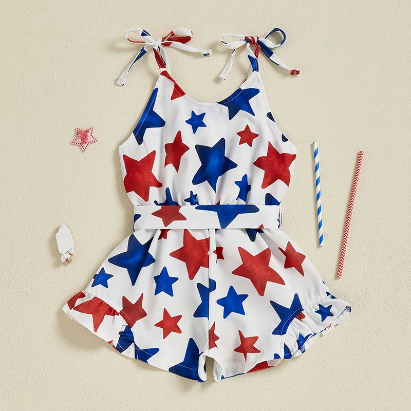 Lioraitiin Kid Girl 4th of July Overalls Shorts Bow/Popsicle Print