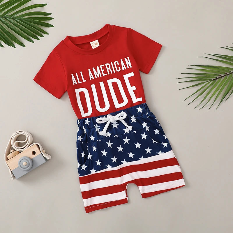 Lioraitiin 0-3Years Toddler Boys 4th of July Outfits Short Sleeve