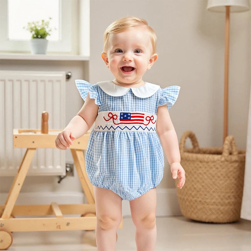 Lioraitiin Newborn Baby Girl 4th of July Romper Ruffle Sleeveless