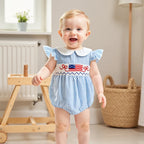 Lioraitiin Newborn Baby Girl 4th of July Romper Ruffle Sleeveless